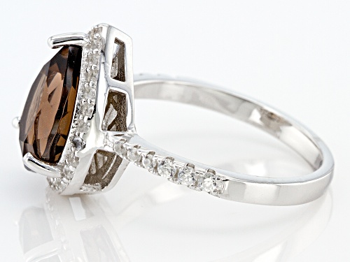 2.65ct Smoky Quartz with 0.48ctw Round White Zircon Rhodium Over Sterling Silver Ring - Size 8