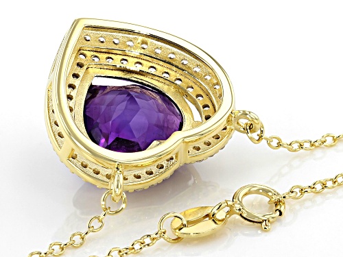 4.50ct Heart Shape African Amethyst & .90ctw White Zircon 18k Yellow Gold Over Silver Pendant/Chain