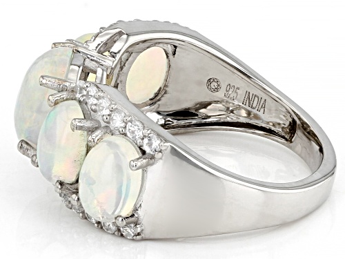 Ethiopian Opal with 0.48ctw White Zircon Rhodium Over Silver Ring - Size 8