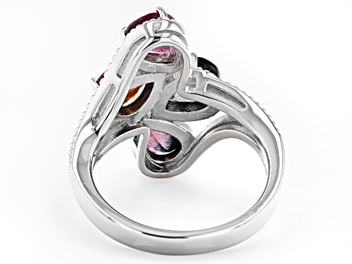 3.50ctw Multi Color Tourmaline Rhodium Over Sterling Silver 4-Stone Ring - Size 7