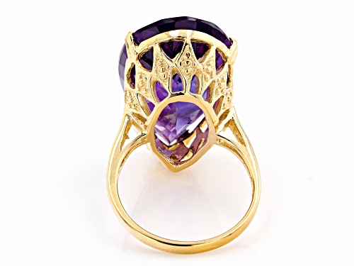 17.00ct Pear Shaped African Amethyst 18k Yellow Gold Over Sterling Silver Ring - Size 8