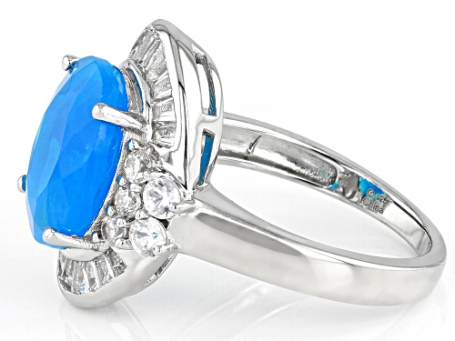 12x10mm Pariaba Blue Color Opal, 1.25ctw White Topaz & .50ctw White Zircon Rhodium Over Silver Ring - Size 8