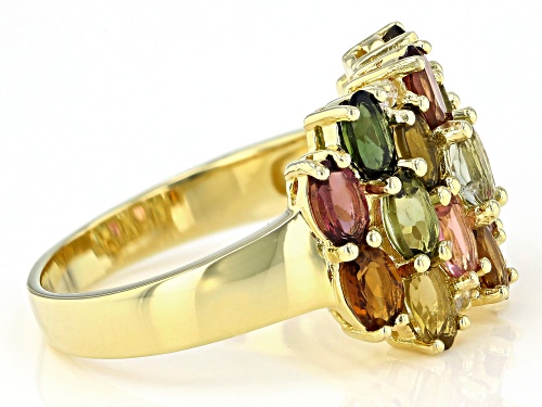 3.25ctw Oval Multi-Tourmaline With 0.08ctw White Zircon 18K Yellow Gold Over Silver Cluster Ring - Size 7