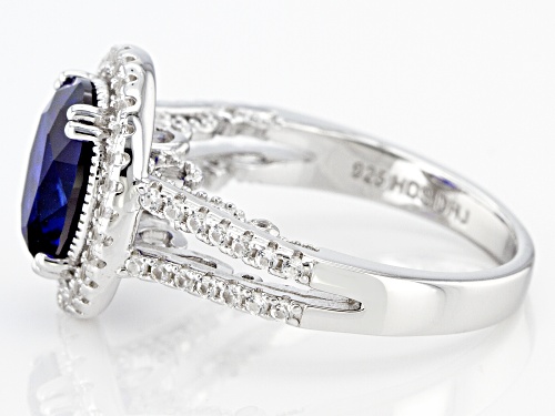 3.15ct Lab Blue Sapphire and 0.68ctw Lab White Sapphire Rhodium Over Sterling Silver Ring - Size 9