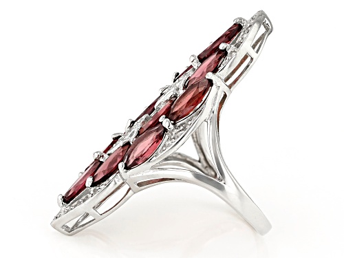 7.00ctw Marquise Red Garnet with 0.40ctw Round White Zircon Rhodium Over Silver Ring - Size 7