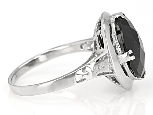 4.00CT Oval Black Spinel Rhodium Over Sterling Silver Ring - Size 8