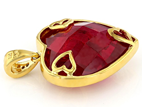 14.10ct Lab Ruby with .03ctw White Diamond Accent 18k Yellow Gold Over Sterling Silver Pendant