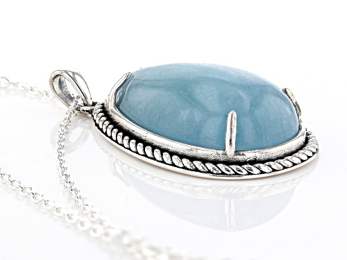 27x17mm Pear Shaped Dreamy Aquamarine Rhodium Over Sterling Silver Pendant with Chain