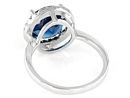 3.50CT Round London Blue Topaz with 0.30ctw White Topaz Rhodium Over Silver Halo Ring - Size 10