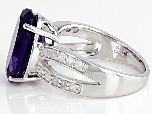 5.00ct African Amethyst with 0.30ctw White Diamond Rhodium Over Sterling Silver Ring - Size 8