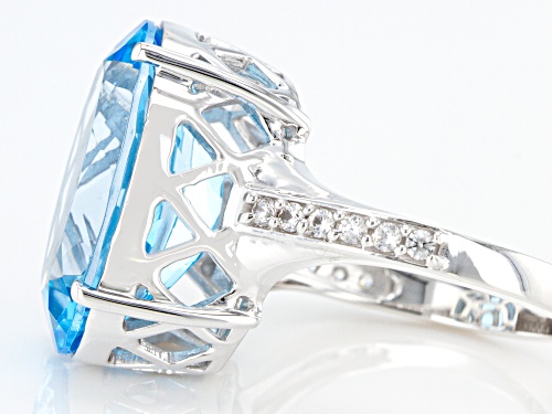 15.50ctw Glacier Topaz™ With 0.26ctw White Zircon Rhodium Over Sterling Silver Ring - Size 6