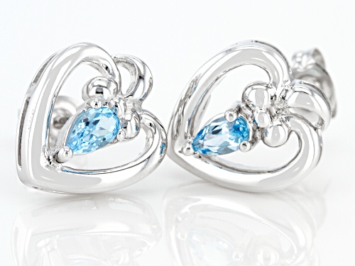 .43ctw Swiss Blue Topaz Rhodium Over Sterling Silver Heart Shaped Stud Earrings