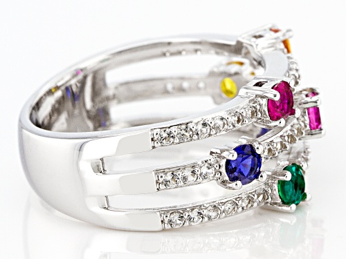 1.45ctw Lab Emerald, Lab Ruby, & Multi Color Lab Sapphire Rhodium Over Sterling Silver Ring - Size 7