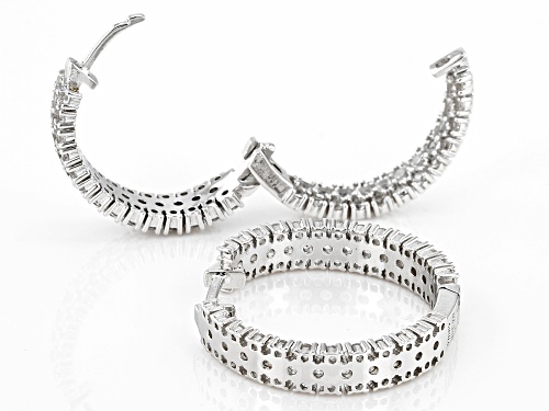 3.77ctw Round Lab Created White Sapphire Rhodium Over Sterling Silver Hoop Earrings