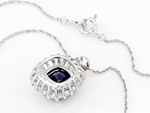 3.74ct Lab Blue Sapphire With 1.66ctw Lab White Sapphire Rhodium Over Silver Pendant With Chain