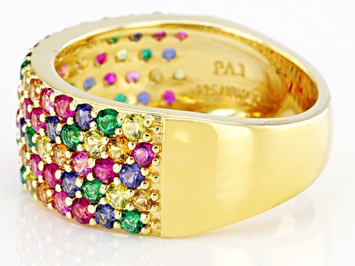 2.44ctw Lab Emerald, Lab Ruby, & Multi Color Lab Sapphire 18k Yellow Gold Over Sterling Silver Ring - Size 7