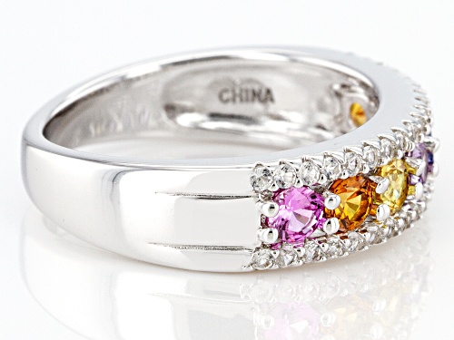 1.36ctw Round Lab Created Multi-Color Sapphire Rhodium Over Sterling Silver Ring - Size 8