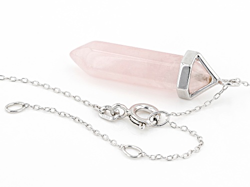 28x6mm Rose Quartz Rhodium Over Sterling Silver Necklace - Size 18