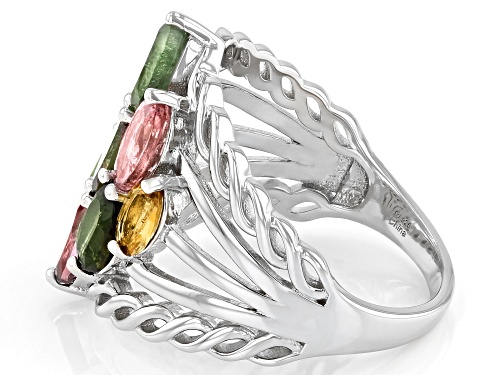 2.75ctw Oval Multi-Tourmaline Rhodium Over Sterling Silver Ring - Size 7