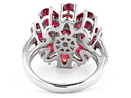 5.40ctw Mahaleo® Ruby and 0.19ctw White Zircon Rhodium Over Sterling Silver Flower Ring - Size 7