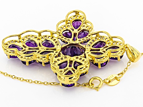 7.00ctw Amethyst and 1.00ctw White Zircon 18K Yellow Gold Over Silver Cross Pendant with Chain