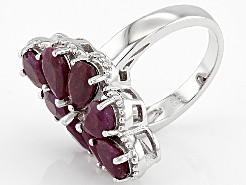 4.50ctw Pear Ruby Rhodium Over Sterling Silver Ring - Size 8