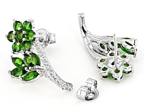 2.99ctw Chrome Diopside and 0.56ctw White Zircon Rhodium Over Sterling Silver Flower Earrings.