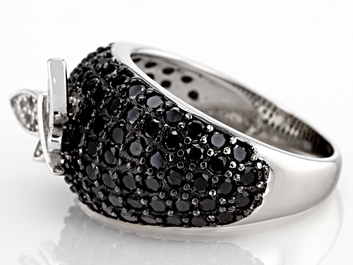 3.18ctw Black Spinel and 0.19ctw White Zircon Rhodium Over Sterling Silver Ring. - Size 7