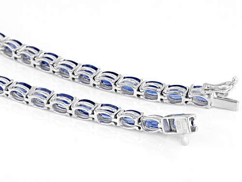 29.53ctw Oval Kyanite Rhodium Over Sterling Silver Tennis Necklace - Size 18