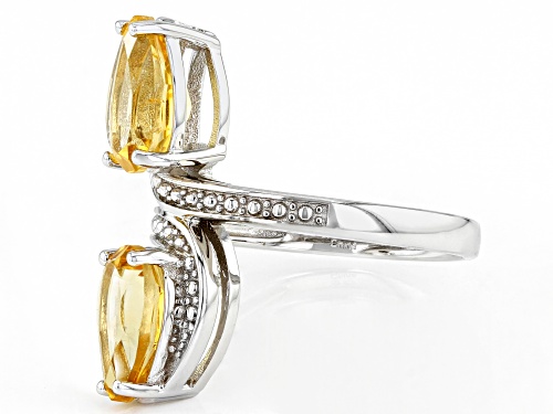 2.75ctw Pear Shaped Brazilian Citrine Rhodium Over Sterling Silver Bypass Ring. - Size 7