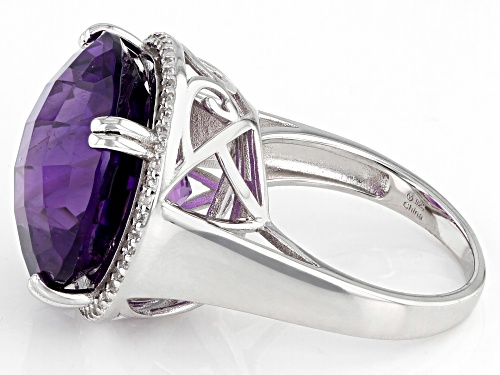 17.50ct Round African Amethyst and 0.25ctw Round White Zircon Rhodium Over Sterling Silver Ring - Size 8