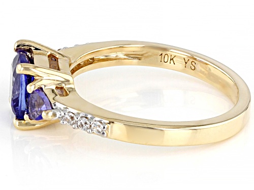 1.40ctw Mixed Shapes Tanzanite With 0.09ctw White Zircon 10k Yellow Gold Ring - Size 7