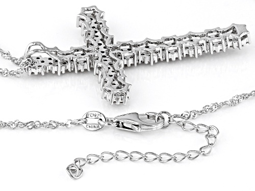 2.28ctw Round White Zircon Rhodium Over Sterling Silver Cross Pendant With Chain