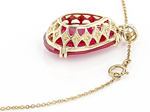 18.00ct Pear Shaped Lab Ruby 18K Yellow Gold Over Sterling Silver Solitaire Pendant with Chain.