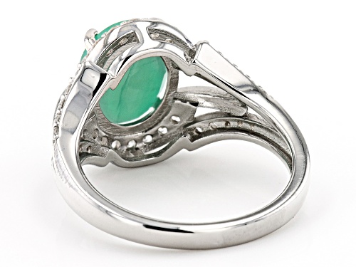 1.50ct Oval Emerald and 0.45ctw Round White Zircon Rhodium Over Sterling Silver Ring - Size 8