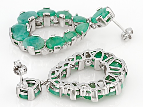 12.00ctw Emerald With 0.15ctw White Zircon Rhodium Over Sterling Silver Earrings.