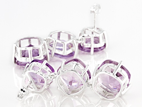 25.00ctw Square Cushion Lavender Amethyst  Sterling Silver Dangle Earrings