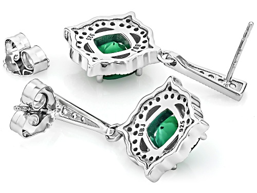2.43ctw Lab Created Emerald With 0.60ctw Lab Created White Sapphire Rhodium Over Silver Earrings