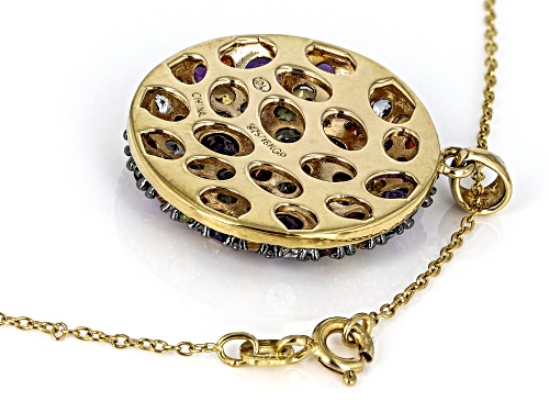 3.99ctw round Multi Gem 18K Yellow Gold Over Sterling Silver Pendant With Chain