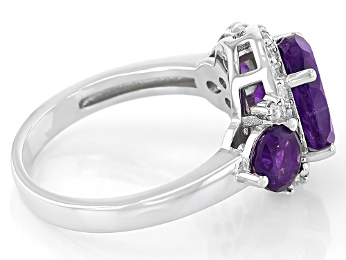 2.65ctw African Amethyst With 0.20ctw Round White Zircon Rhodium Over Sterling Silver 3-Stone Ring - Size 8