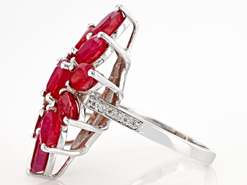 7.50ctw Oval Mahaleo® Ruby With 0.10ctw White Zircon Rhodium Over Sterling Silver - Size 6