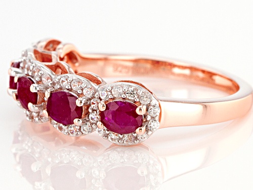 0.90ctw Oval  Mahaleo® Ruby With 0.54ctw White Zircon 18k Rose Gold Over Sterling Silver Band Ring - Size 7