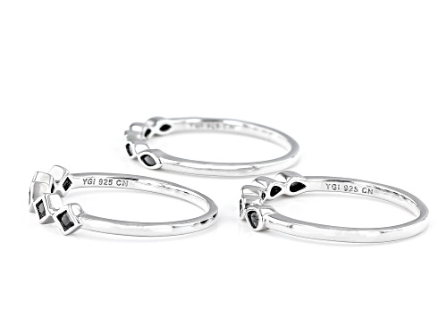 0.49ctw Round Black Spinel Rhodium Over Sterling Silver Band Ring Set - Size 7