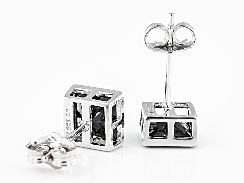 2.04ctw Square Black Spinel Rhodium Over Sterling Silver Stud Earrings