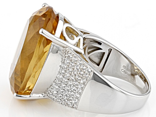 20.00ct Oval Brazilian Citrine With 1.00ctw White Zircon Rhodium Over Silver Solitaire Ring - Size 11