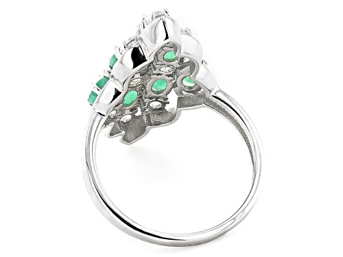 1.50ctw Oval Emerald With 0.75ctw Round White Zircon Rhodium Over Sterling Silver Ring - Size 8