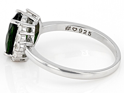 1.61ct Oval Chrome Diopside With 0.30ctw White Zircon Rhodium Over Silver Ring - Size 8