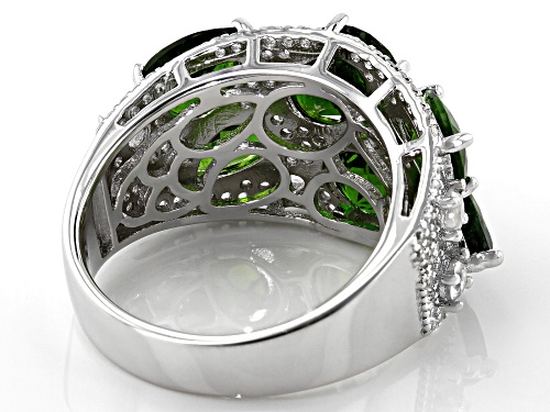 5.20ctw Chrome Diopside With 1.61ctw Round White Zircon Rhodium Over Sterling Silver Ring - Size 7