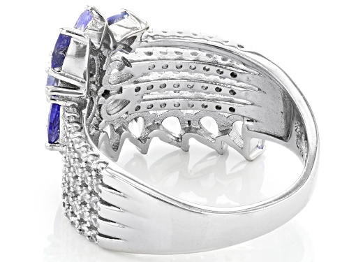 1.91ctw Pear shape Tanzanite With 0.70ctw White Zircon Rhodium Over Sterling Silver Ring - Size 7