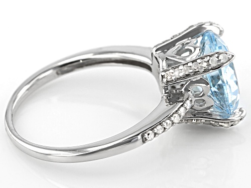 3.55ctw Round Sky Blue Topaz With 0.20ctw White Diamond Rhodium Over Sterling Silver Ring - Size 10